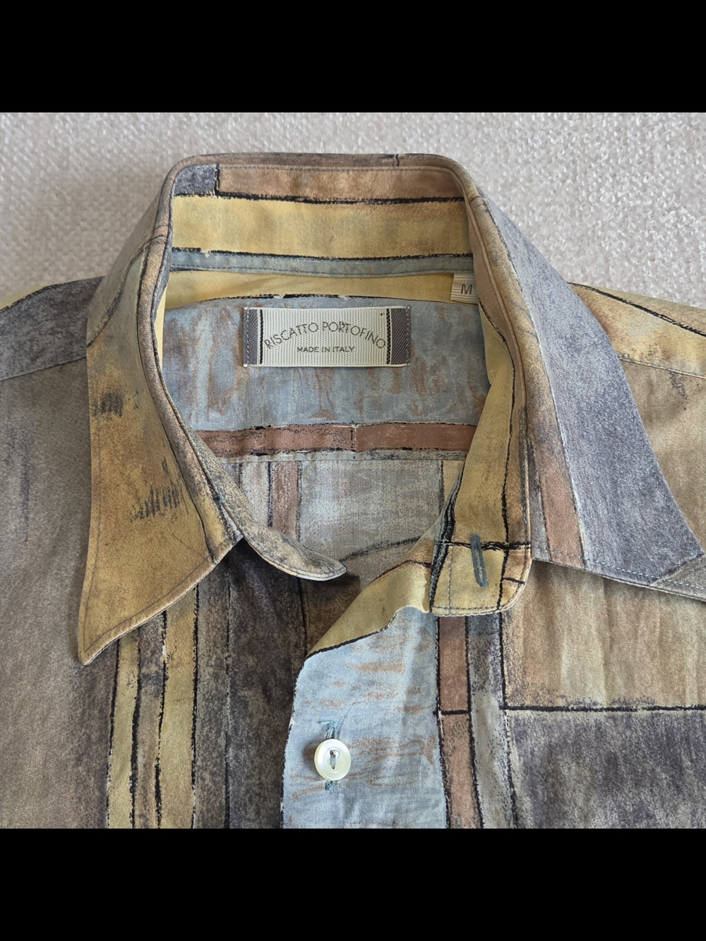 Riscatto Portofino Made in Italy Men's Medium Abstract Button Up Camp Shirt.